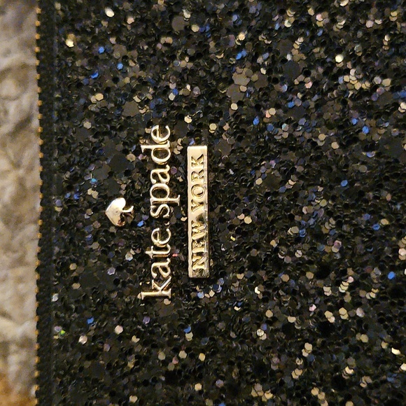 Kate Spade Laurel Way Black Glitter Bitsy ID Wallet keychain coin purse - Picture 6 of 13